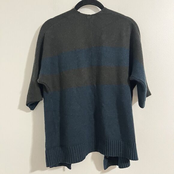Gap Open Cardigan Size XS Gray Blue Striped Wool Blend Waterfall Academia Office - Picture 2 of 4